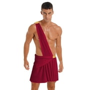 iEFiEL Mens Halloween Ancient Greek Gladiator Role Play Costume One Shoulder Skirt Cuffs Suit Burgundy-D S